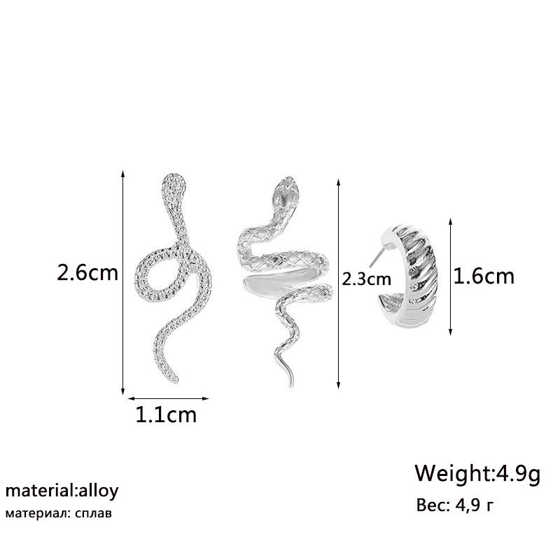 3pcs/set Women Stud Earrings Set Silver Color Snake Shape Earrings European Hiphop Style Earrings Personality Ear JewelryGood product