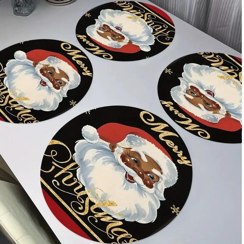 

Round Christmas Placemat Cartoon Santa Claus Wreath Snowflake Xmas Placemat Merry Christmas Decor 2025 Happy New Year 2026