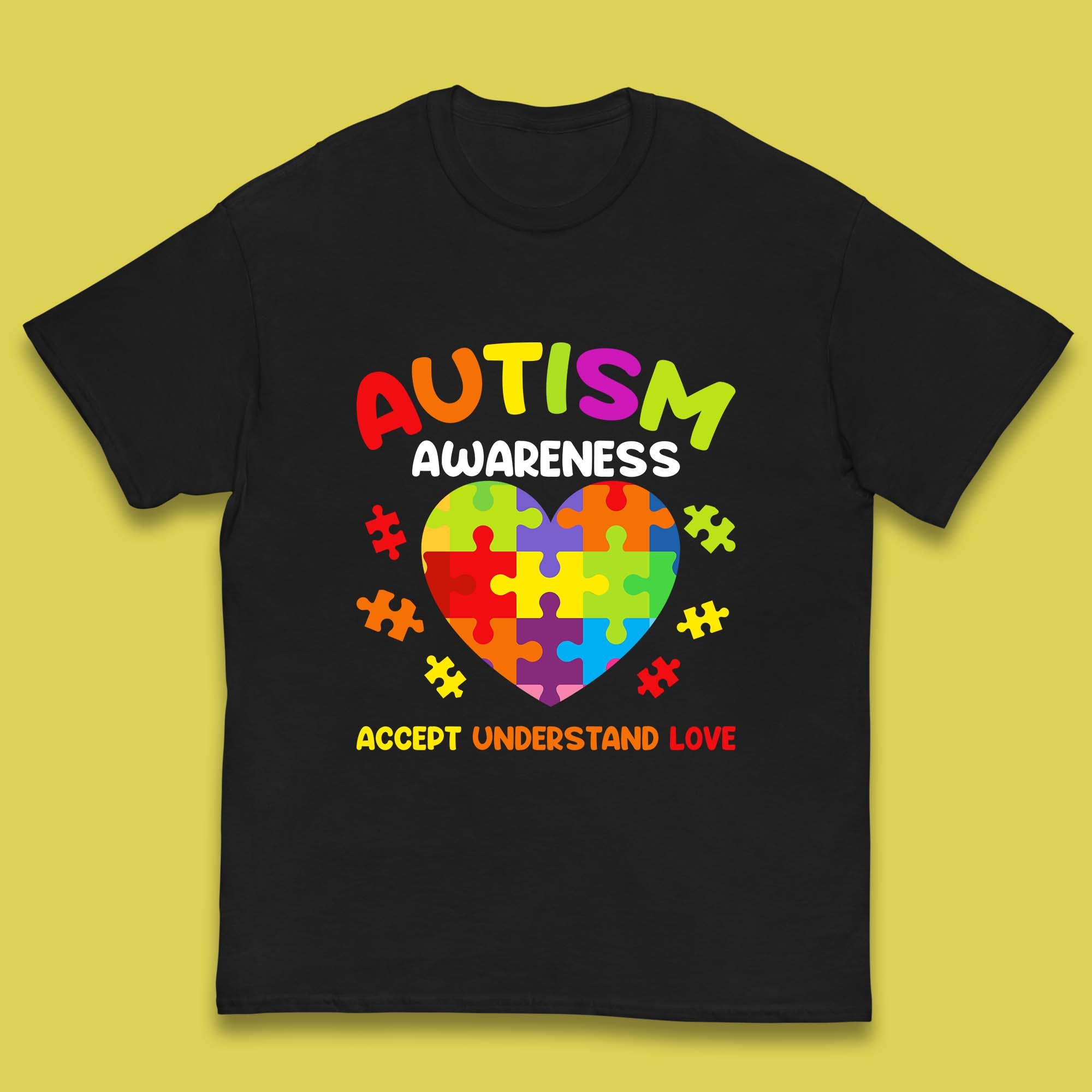 Autism Awareness Accept Understand Love Puzzle Heart Autism Support Kids T Shirt 160