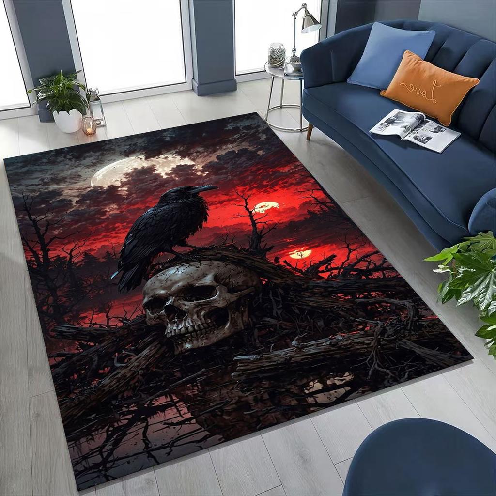 3D Norse Viking Oding Raven Crow Skull Huginn Muninn Rug for Bedroom Living Room Sofa Home Doormat Decor,kids Non-slip Floor Mat