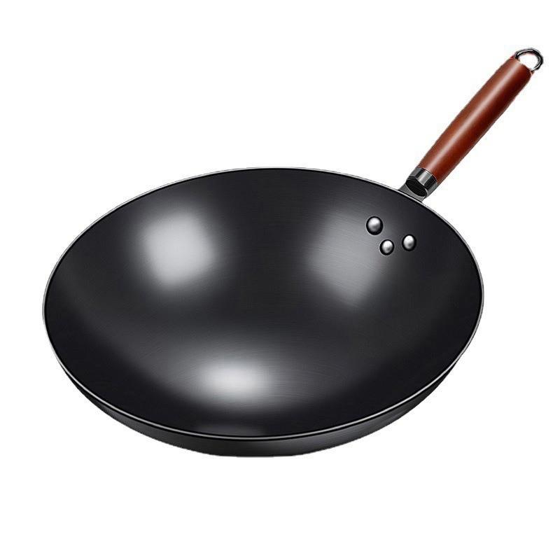 Traditional Forged Cast Iron Wok Nonstick Without Coating Gas Stove Compatible Home Cooking Pan 30-36cm