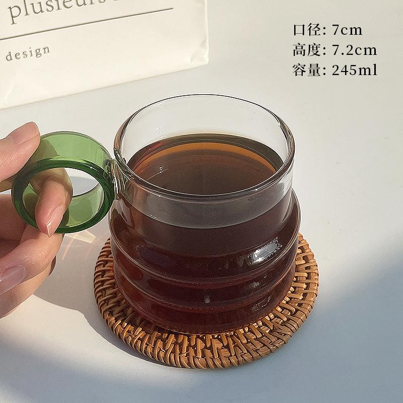 Korean-style Ins Glass Coffee Cup Ring Handle Drink Milk Cup Household Transparent Simple Glass Breakfast Cup