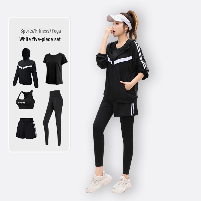 Plus Size Yoga Fitness Suit: Tummy Control Slimming, Loose-Fit, Five-Piece Set for Running and Gym, fits up to 200 lbs.