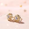Four Leaf Clover Floral Halo Round Cubic Zirconia Stud Earrings Vintage French Elegant Women Ear Jewelry