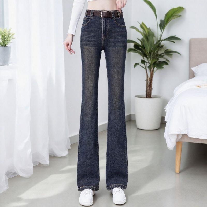 Women s Retro Bell Bottoms: High-Waisted, Elastic Slim Fit Velvet Jeans for 2025. 31 (130-139 jin)