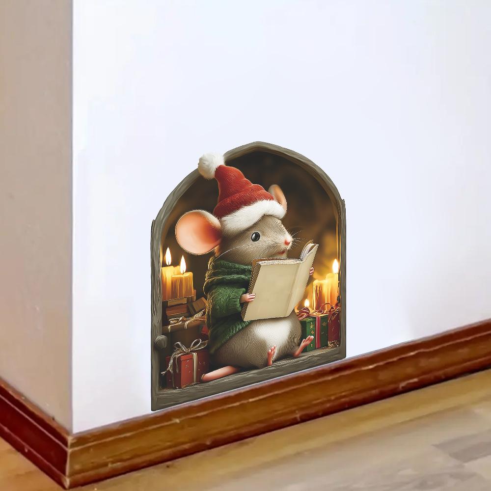 Christmas Reading Mouse Hole Wall Sticker Removable Living Room Study Decor