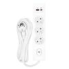 Multiprise SELDUR G3FH22B, 3 prises type E+ interrupteur, USB A+C charge rapide 20W, Blanc, câble 2m