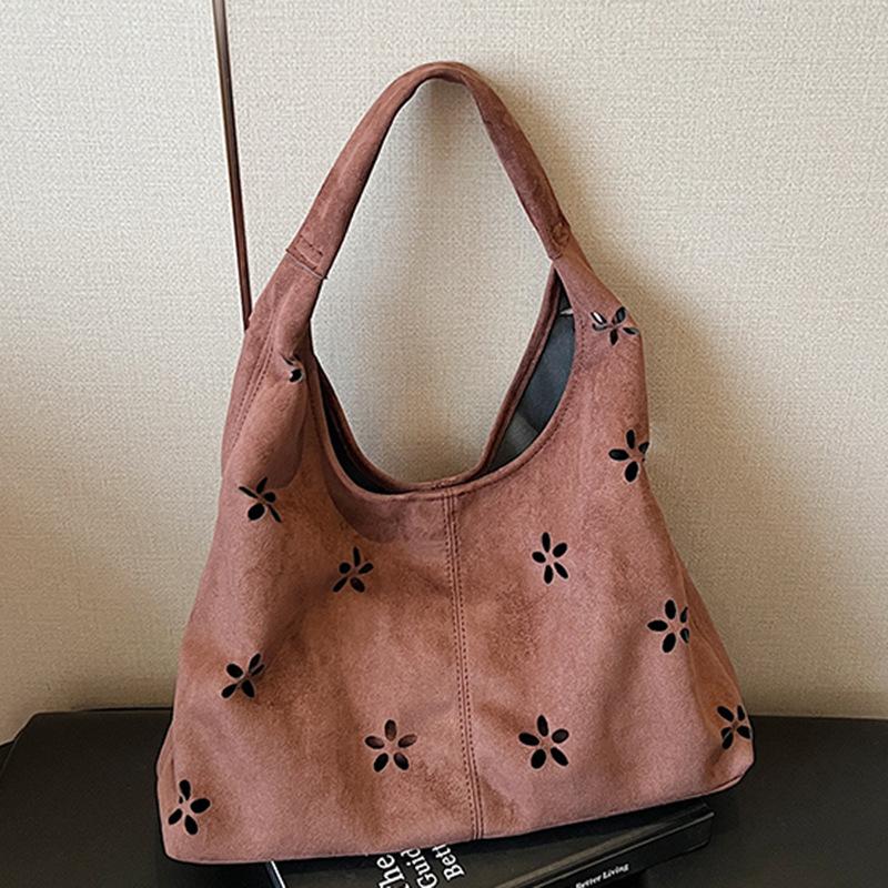 College Style Bag Women's Casual Hollow Tote Bag Suede Shoulder Bag Women's Commuter Underarm Bag