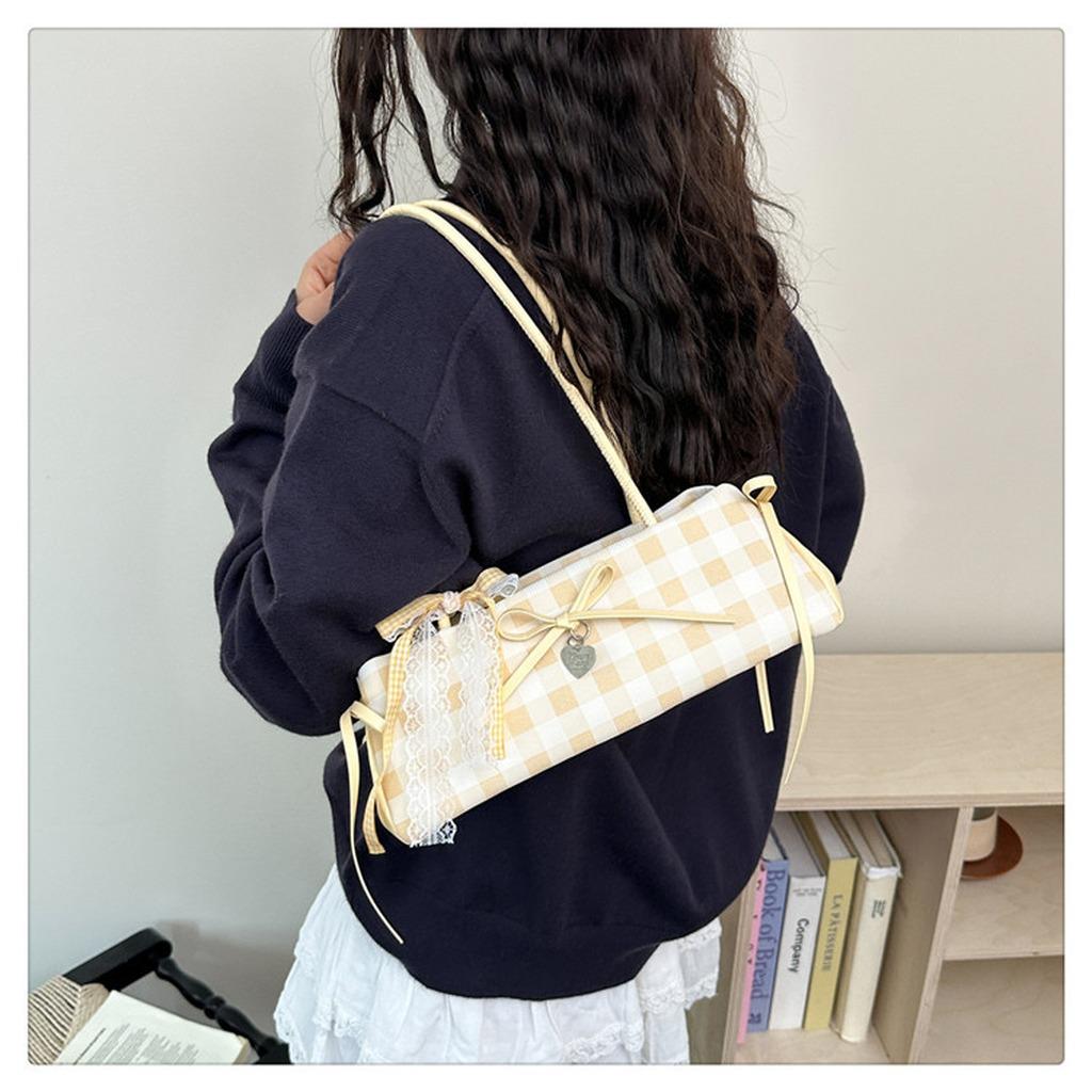 Dopamine Ballet Bag Lightweight Plaid Armpit Bag Women'S Shoulder Handbag Compact Pu Zipper Handbag For Dating Shopping Casual