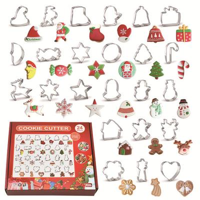 Ensemble de 8/10/18/24 pièces d'emporte-pièces en acier inoxydable Design de forme 3D Motifs variés Moule à biscuits de fête Cadeau de Noël Outil de pâtisserie