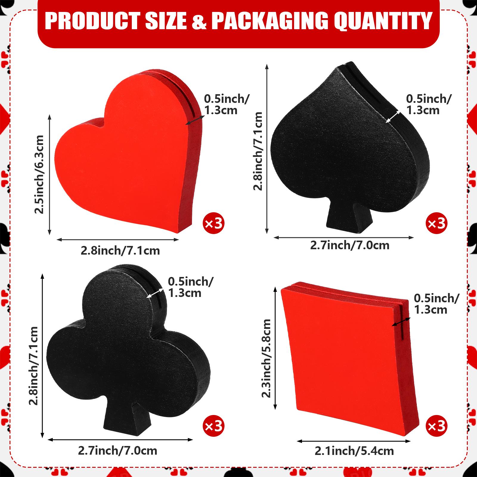 

12 шт. Картки для розсадки на стіл для казино-вечірки, Тримачі для карток у формі покеру, Дерев яний настільний декор на тему казино, Декор для покер-вечірки, Casin-O Tabl чорний