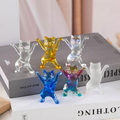 Leichte Luxus 3D Kristall Katze Figurine kleine Cartoon Tanz Katzen Miniaturen süße Tier Skulptur Kinder Geschenk