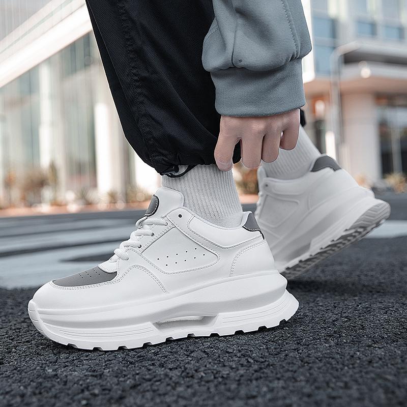 Men Casual  Leather Shoes Thick Bottom White Shoes Antiskid Outdoor Height-increasing Insoles Casual Sneakers Shoes
