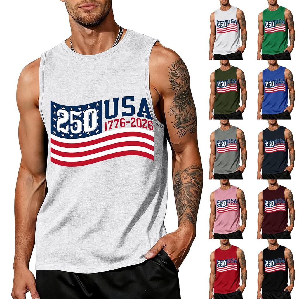 Men's Sleeveless Tank Top Loose Fit Casual Summer Daily Wear Printed Sleeveless Shirt Lightweight Breathable Fabric