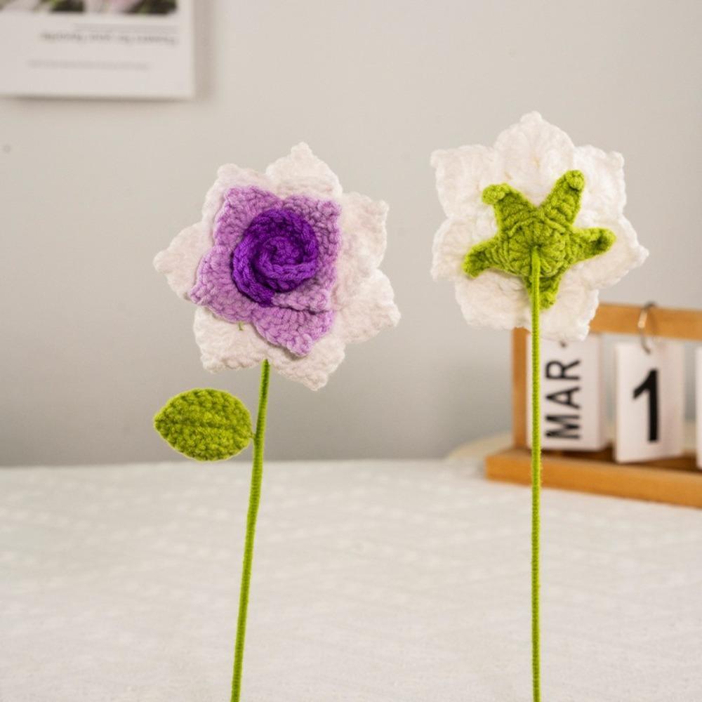 DIY Hand Woven Roses Pointed Leaf Romantic Knitting Flowers New Crochet Rose Flower  Anniversary