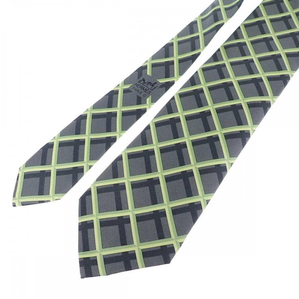 HERMES  5309TA  Tie Gray/yellow Silk Mens