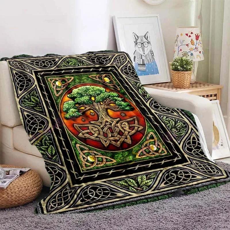 Eule keltisch-wikingerfarbene Decke Lebensbaum wiccanische Flanelldecke weiche warme Decke Sofa Bett Stuhl Dekoration für Familie Camping Geschenke