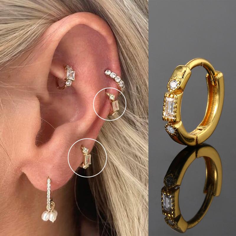 

1pc Minimalist Geometry Zircon Cartilage Hoop Earring For Women Gold Color Elegant Tragus Helix Piercing Zircon Trendy Gift 6mm