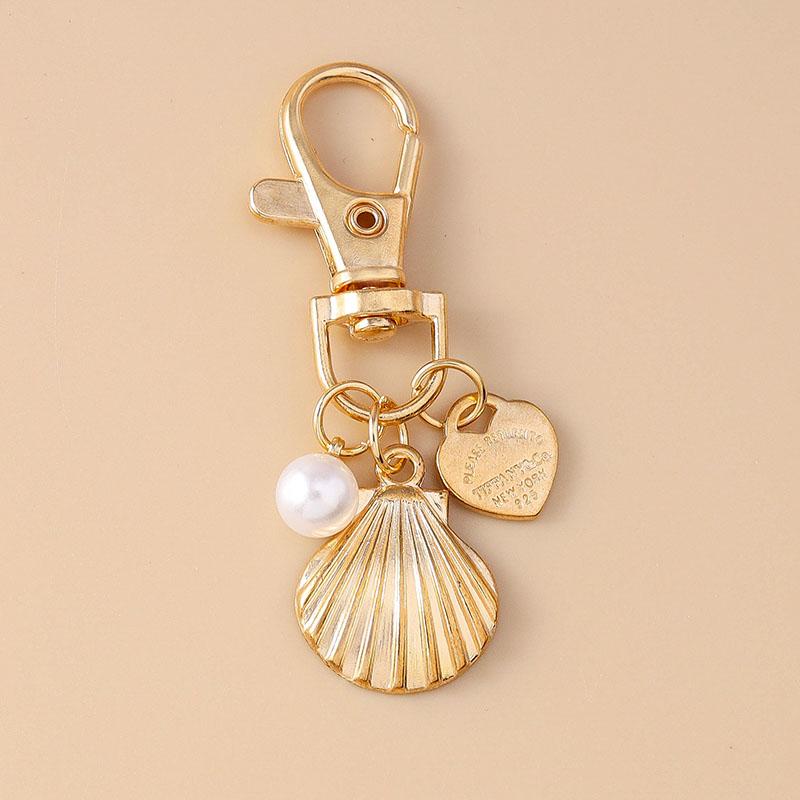 Aihua Niedlicher Y2K Metallschale Liebesherz Schlüsselanhänger Perle Schlüsselring für Frauen Mädchen Handtaschenanhänger DIY Handgemachter Schmuck Zubehör