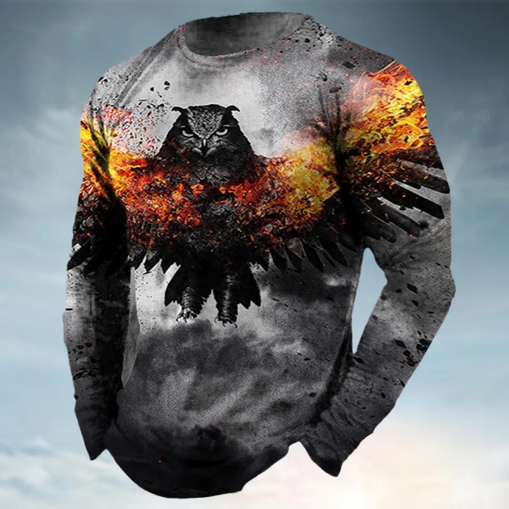 

Vintage Long Sleeve Tshirts 3D Printed Animal Eagles Streetwear Loose Men Round Neck Street Harajuku Oversized TShirt Clothes 6XL