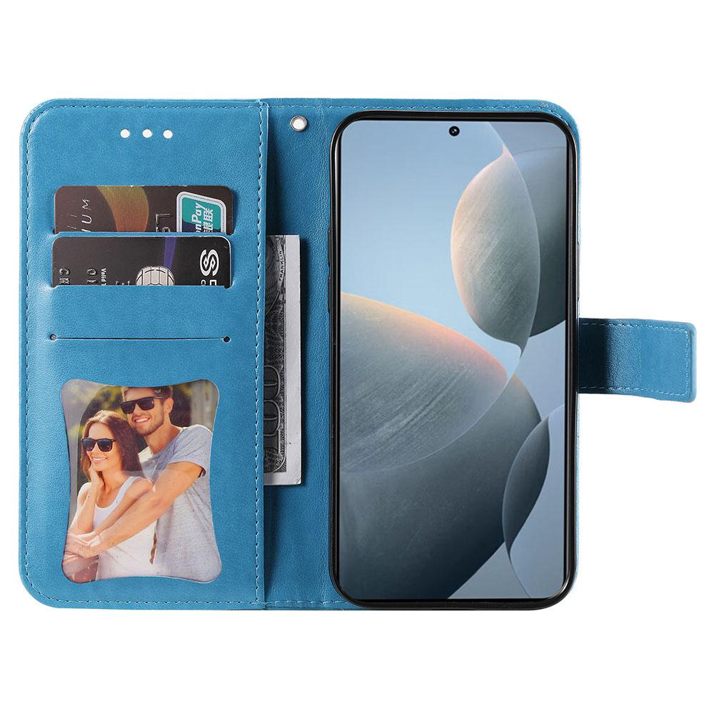 

For Xiaomi 14T Case Floral Pattern PU Leather Wallet Stand Phone Cover Blue