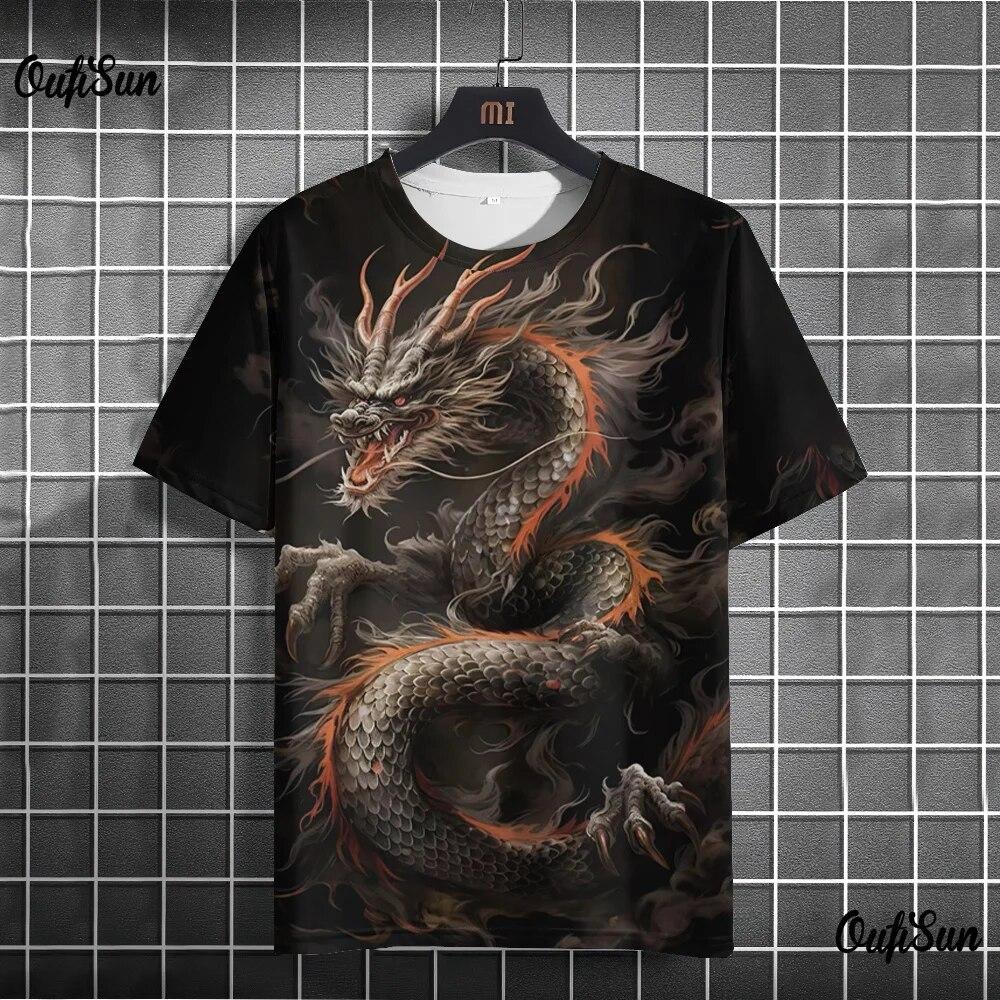 Dragon T-shirt For Men 3D Printed T Shirt Animal Pattern Short-sleeved Oversized Streetwear Tees Summer Casual Men's Tops
