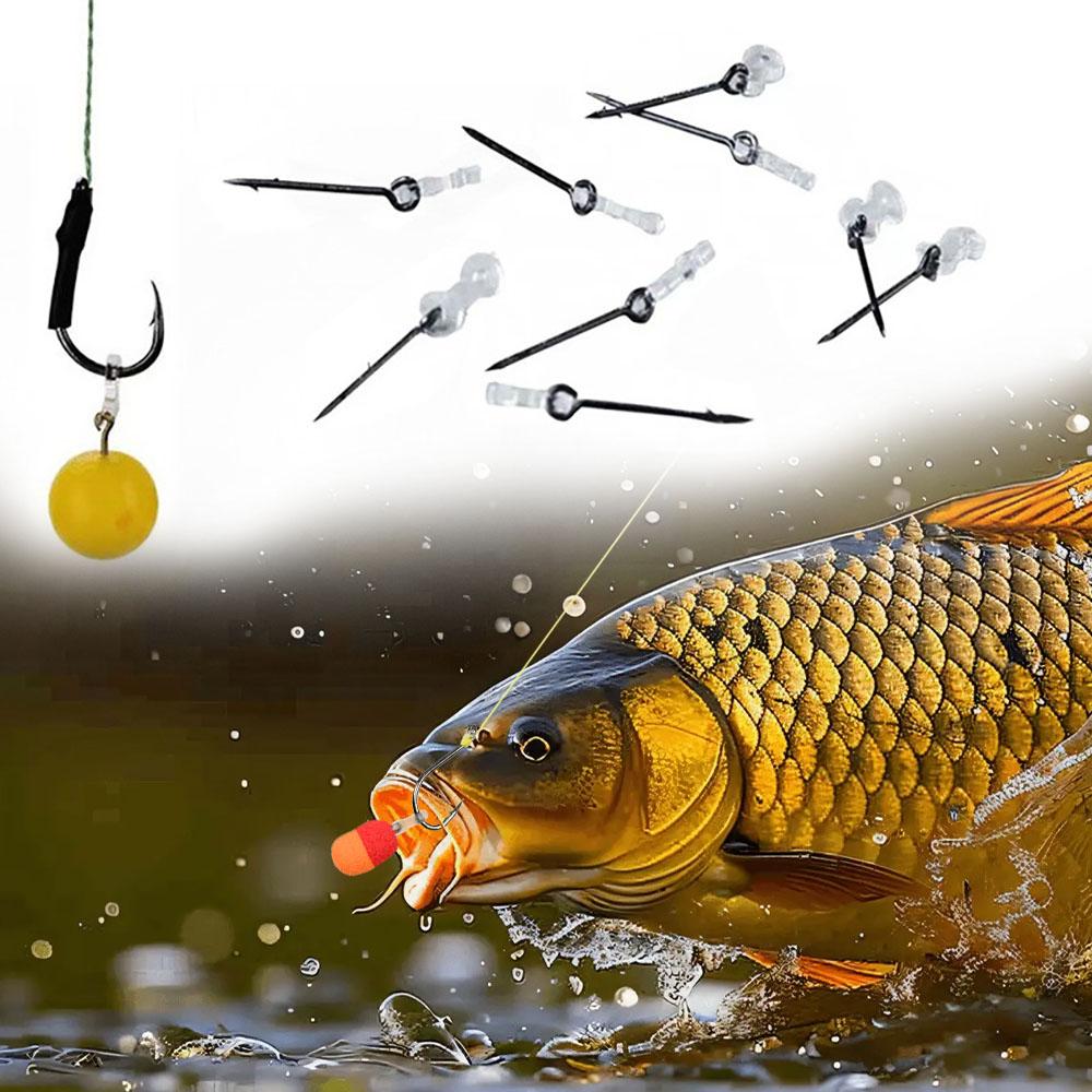 12pcs Metal Bait Spike Carp Fishing Hook Bait Sting Boilie Pin with Clear Rubber Corn Ronnie Hair Rig