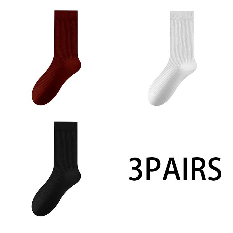 Women's Fall and Winter Angola Red Vertical Stripes Stockings Boneless Mid-calf Cotton Socks