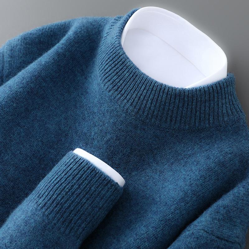 Men's 100% Wool Half-High Neck Loose Knit Sweater - Autumn/Winter Cashmere Pullover
