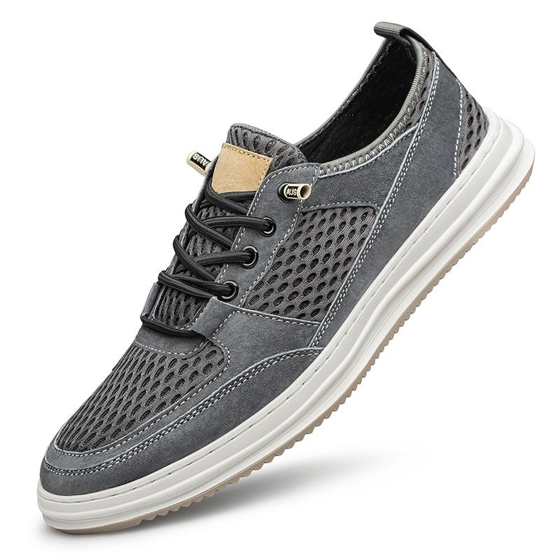 Lightweight Genuine Leather Breathable Skate Shoe Lace Up Sneakes Mens Vulcanized Shoes Mesh Surface Man Casual Sports Shoes