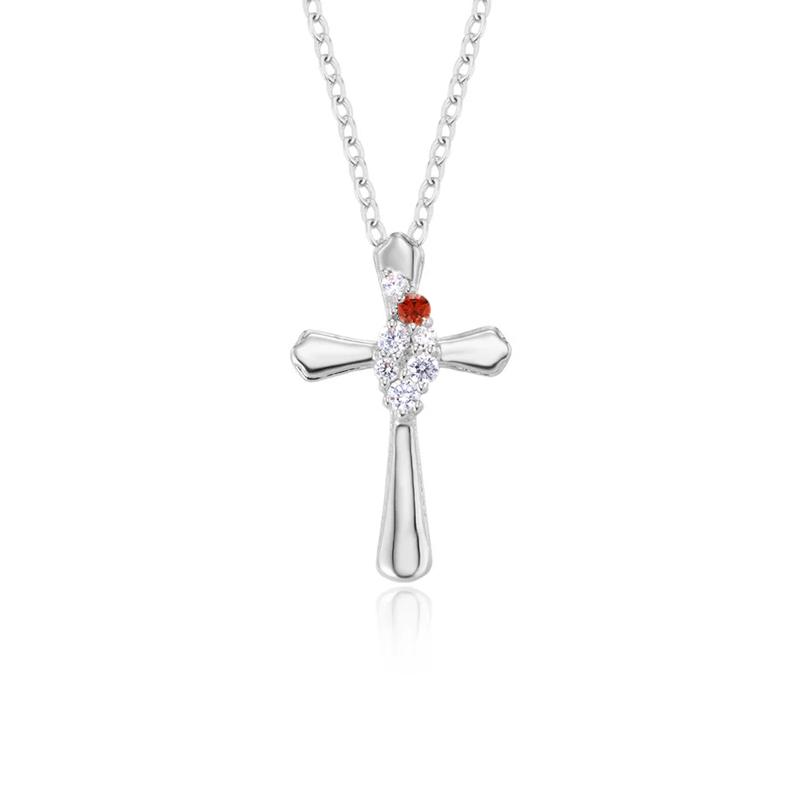 Dainty Women Fashion Jewelry Religious Faith Personalized Birthstone Cross Pendant Necklace for Girl Gift
