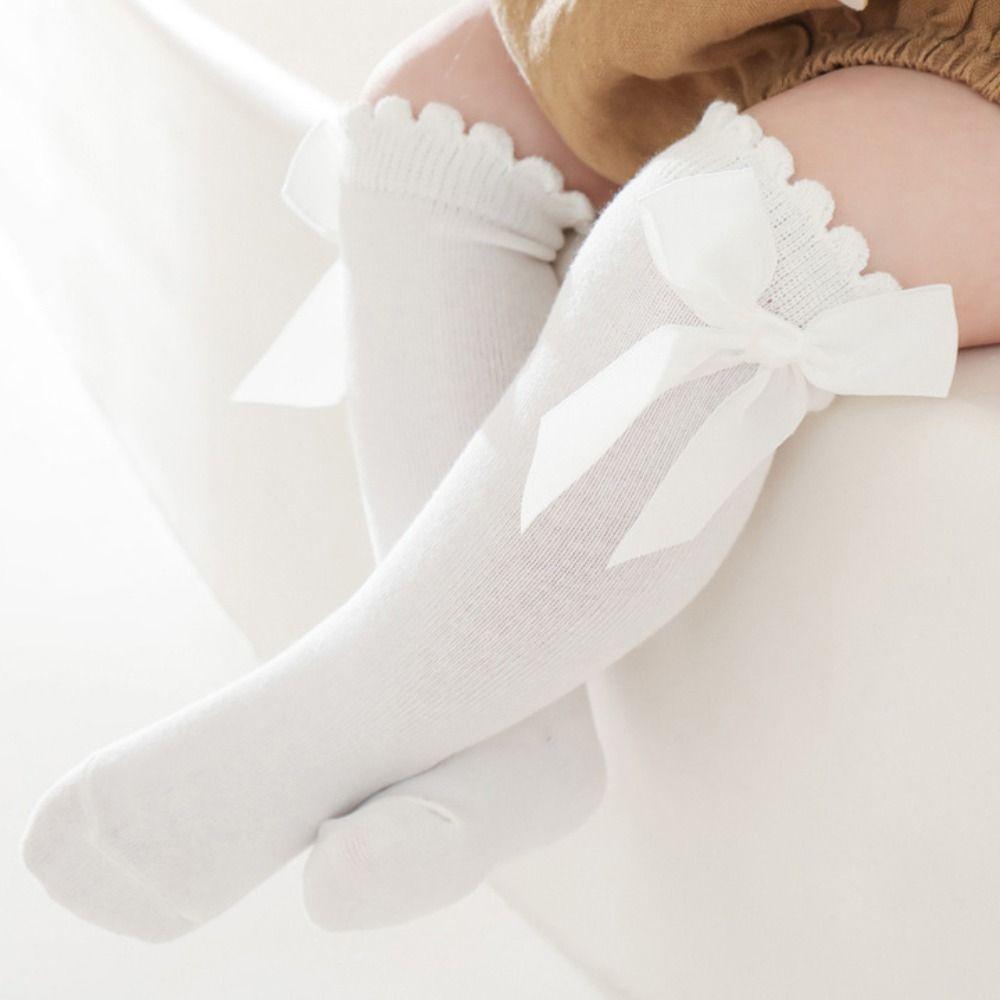 2Pairs Cotton Bow Socks Jacquard Knee Socks Comfortable Long Socks  Girls Students Baby
