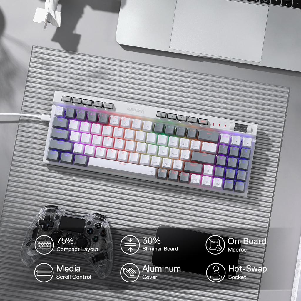 Redragon K655 Wired Mechanical Gaming Keyboard 78 Keys Hot Swap Mechanical Keyboard with Aluminum Cover Board Upgraded Socket and Onboard Keys Quiet