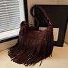 Tassel Design Women'S Hobo Bag Fashion Trend Handbag Suede Shoulder Crossbody Shopping Tote Vintage Commuter Bags Quality