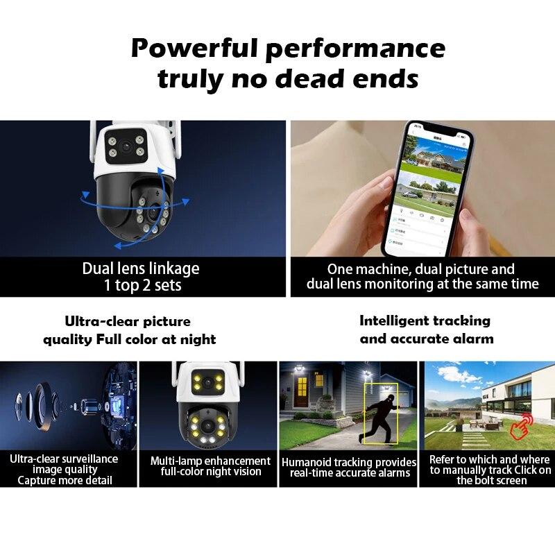 8MP Wifi-kamera PTZ utendørs nattsyn Dual Screen Human Detection 4MP sikkerhetsbeskyttelse CCTV-overvåking IP-kamera