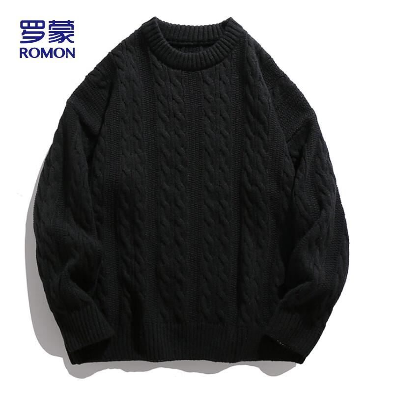 

ROMON Men s Retro Cable Knit Round Neck Pullover Sweater ZH0010 XL