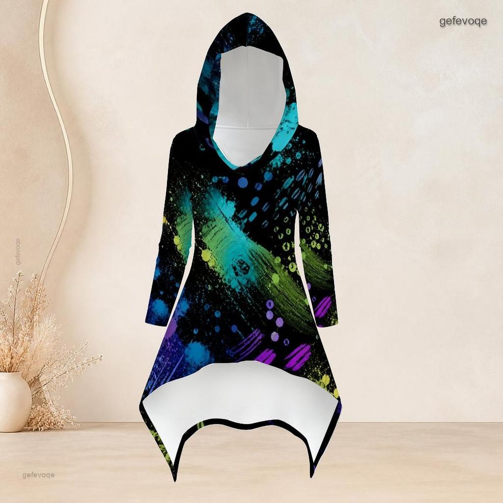 Women Plus Size Hooded Long Sleeve High Low Top Fitted Pants Green Beige Printed Two Piece Set