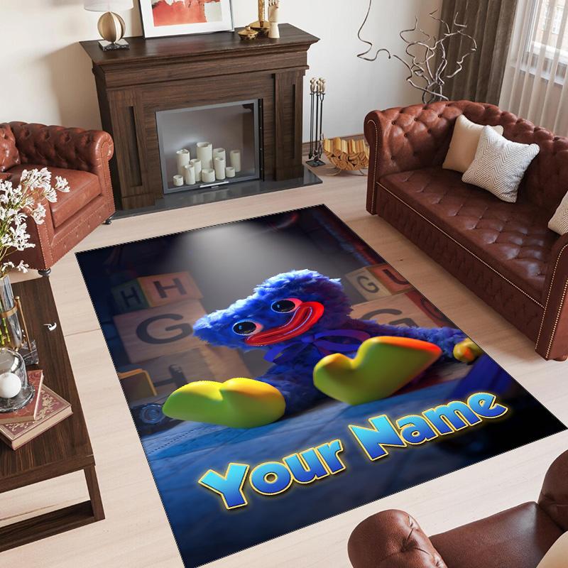 Personalizovaný krystalový sametový koberec s vlastním jménem a textem, protiskluzový koberec Poppy Playtime pro domácí dekoraci