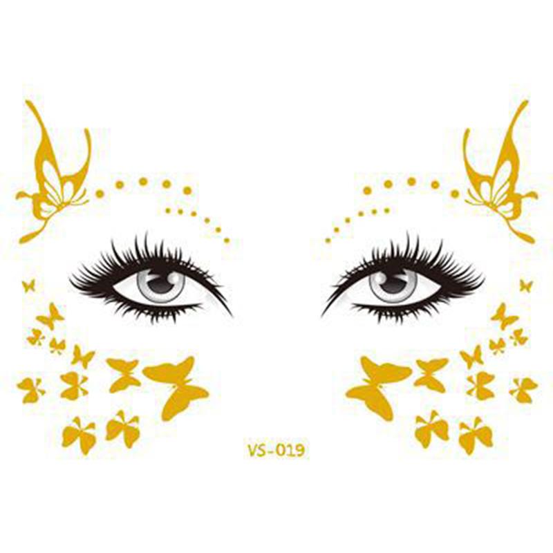 Pegatinas de purpurina para tatuajes faciales, tatuajes temporales metálicos dorados, calcomanías de maquillaje impermeables para chicas, fiestas, festivales de música