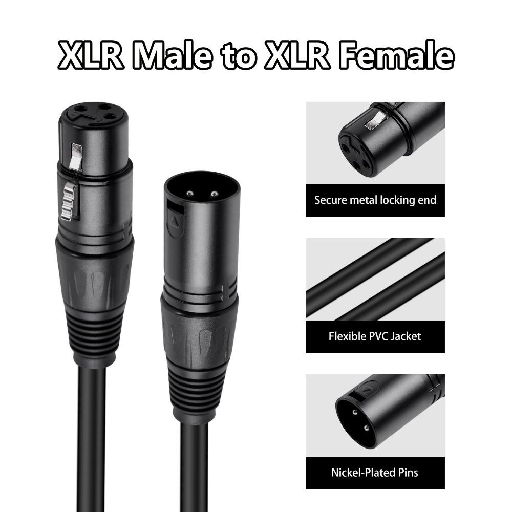 Dual Shielded XLR Male to Female Audio Cable, All Metal Gold Plated Connectors Balanced XLR Mic Cord for Microphone, Mixer, Speaker, Audio Recorder