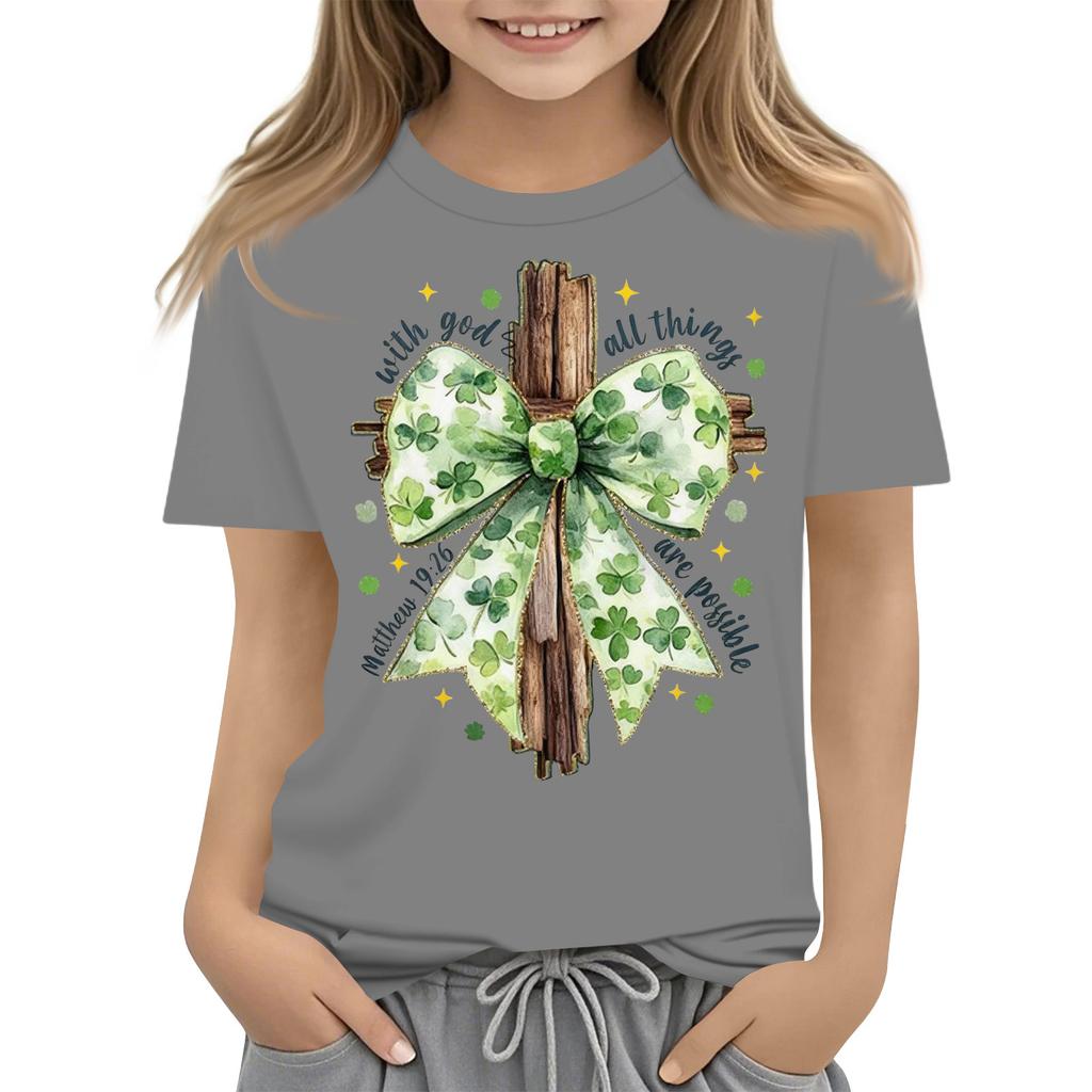 Children's Round Neck Casual Saint Patrick Printed Short Sleeve T-Shirt