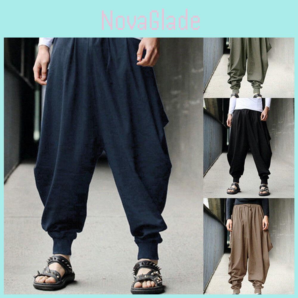 Men Retro Casual Cotton Harem Japanese Trousers With Comfortable Linen Fabric For Stylish Everyday Wear