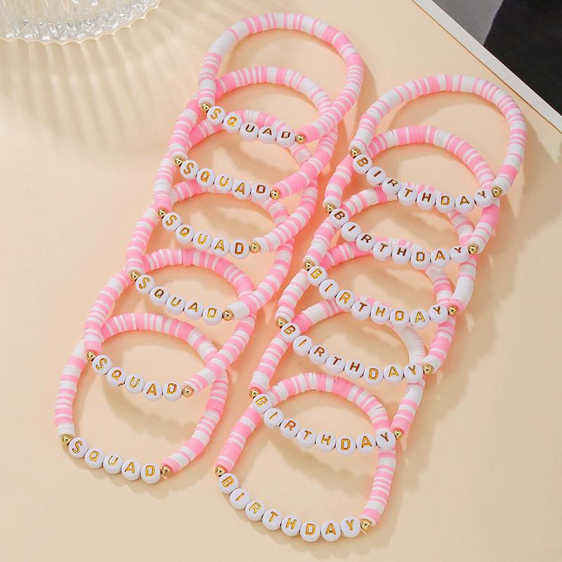 WTEMPO Junggesellinnenabschied Hen Party Braut Brautjungfer TEAM BRAUT Buchstaben Mehrschichtig Gestapelt Elastisch Weiche Keramik Armband Set Damen Armbänder