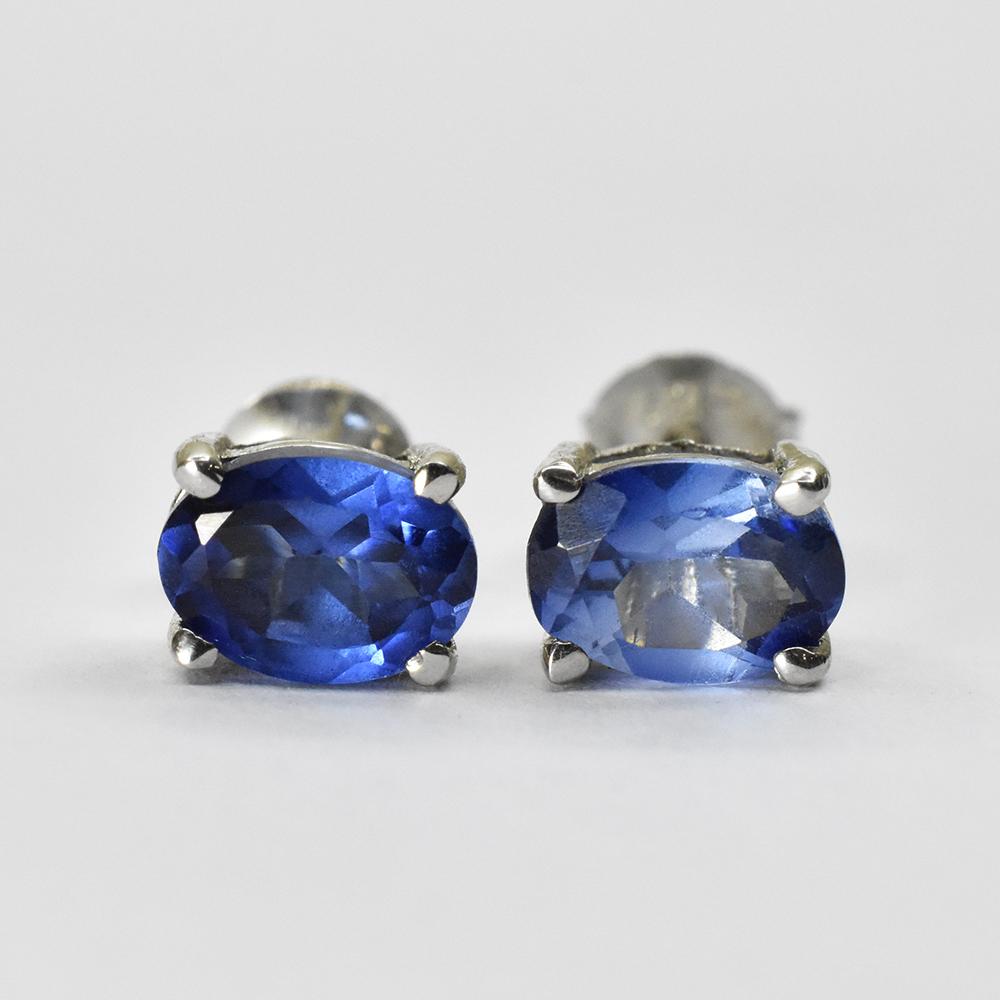 8.75 Ct Natural Blue Sapphire 6x5mm Certified 925 Sterling Silver Earrings Pair