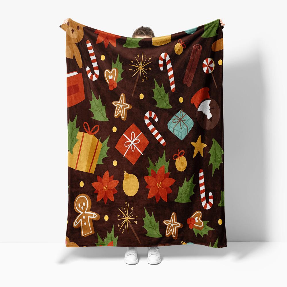 Festive Christmas Throw Blanket Cozy Flannel Reversible Holiday Quilt Home Decor Gift for Women Men Kids Dorm Room