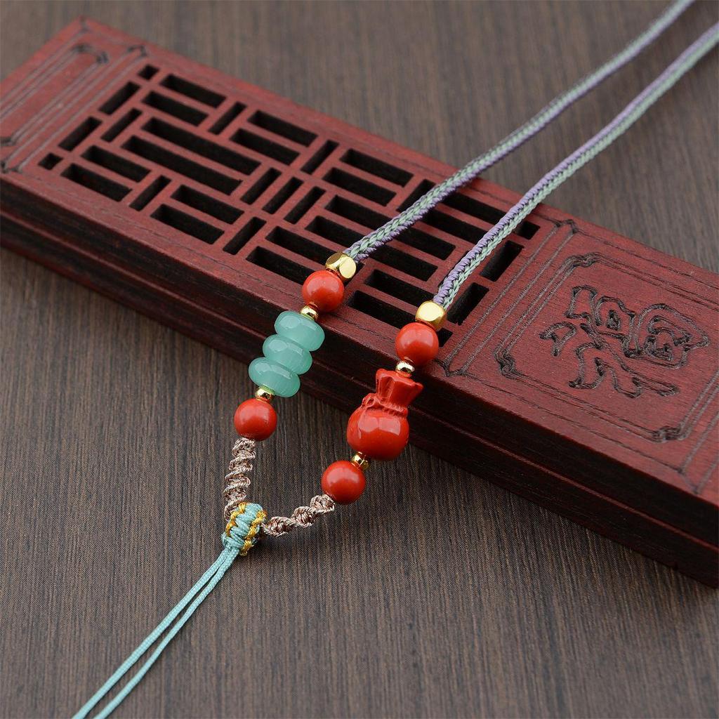 Premium Cinnabar and Agate Ruyi Necklace Cord with Jade Pendant