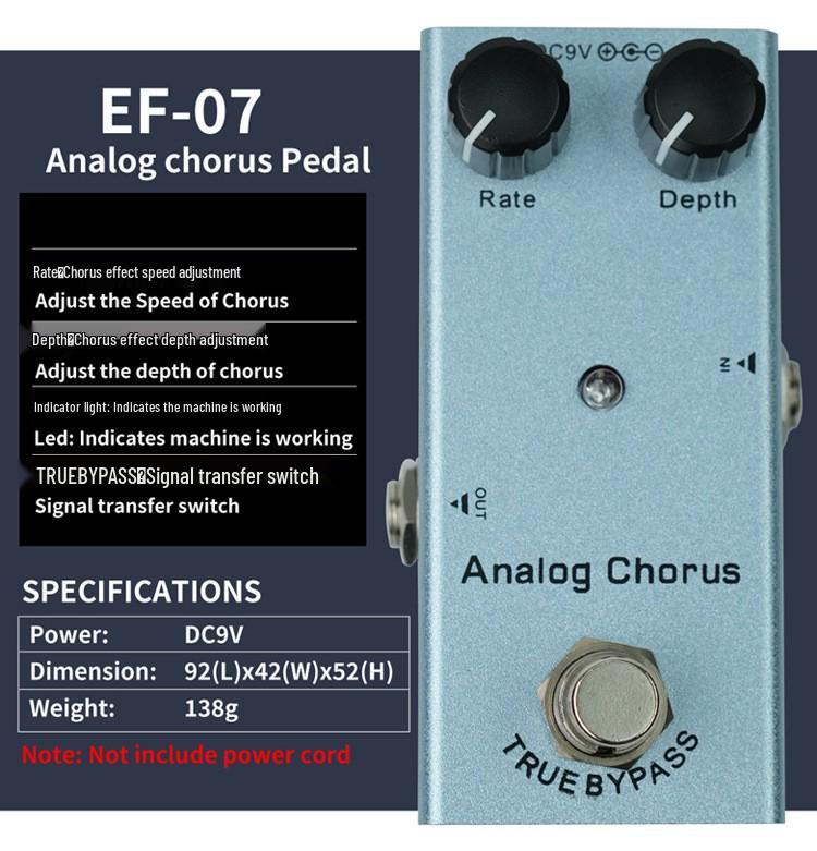 Compact Electric Guitar Effects Pedal: Overdrive, Distortion, Tremolo, Delay, Chorus, Reverb