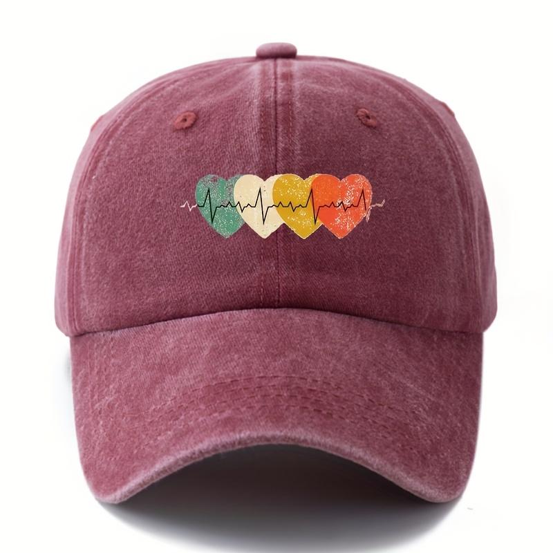 Bright heart-shaped printed baseball cap with retro style, suitable for both men and women,  hat