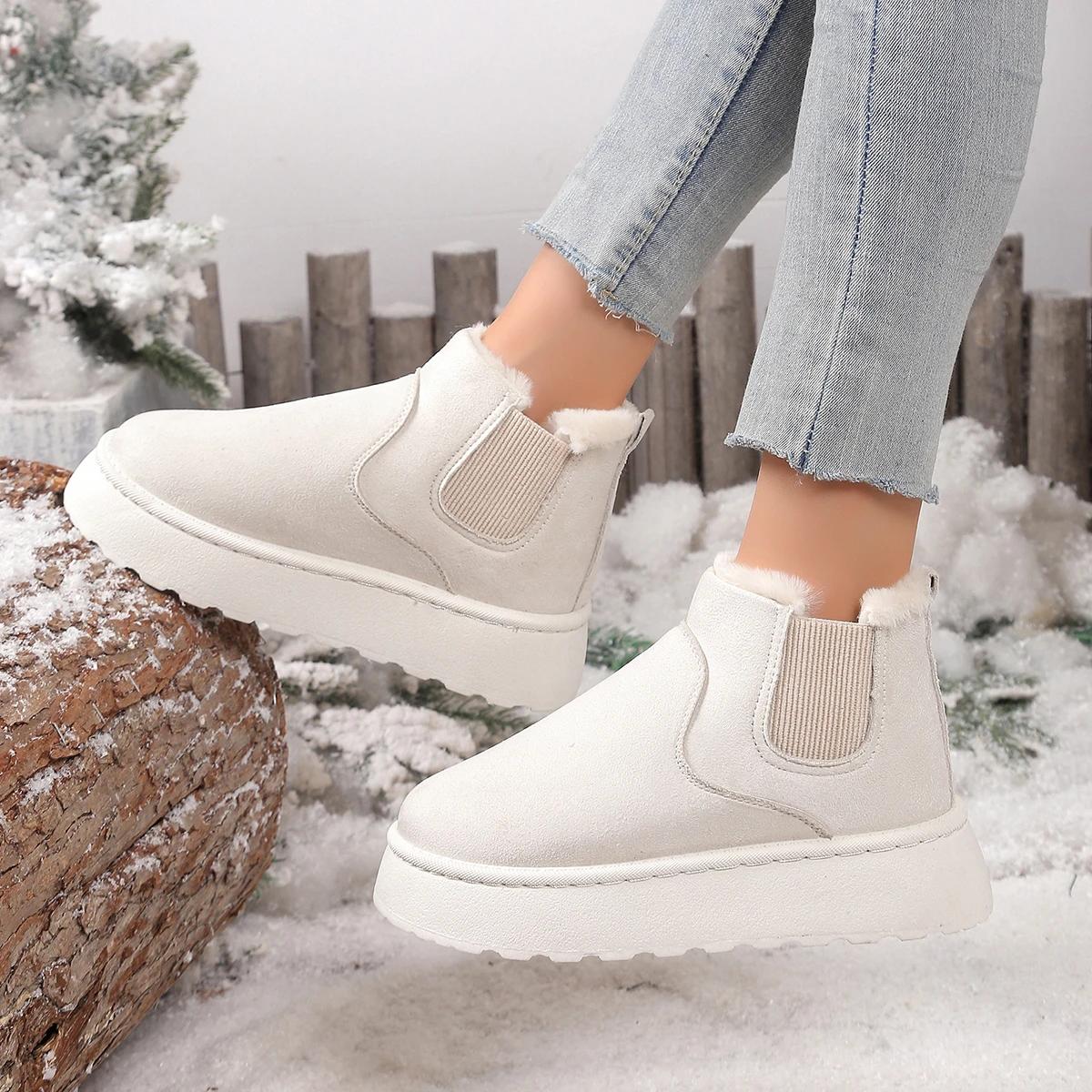 

Мода 2024 Новые Зимние Женские Ботинки Высокие Утепленные Плюшевые Теплые Снежные Ботинки Женские Простые Универсальные Удобные Хлопковые Туфли для Женщин 36 бежевый