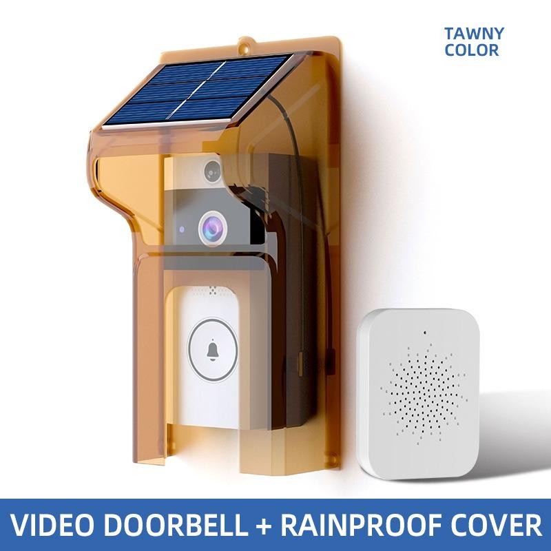 

High Definition Wireless Video Doorbell with Solar Rain Cover, Intelligent Doorbell with Voice Changing Intercom and Monitoring Camera brown rain cover+doorbell combination коричневий